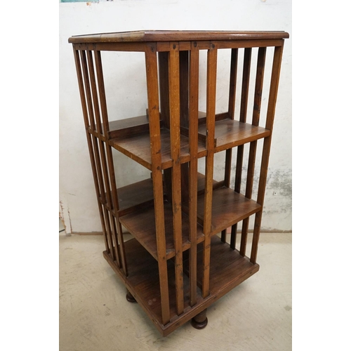 572 - Edwardian Mahogany Three Tier Square Revolving Bookcase, 50cm wide x 107cm high