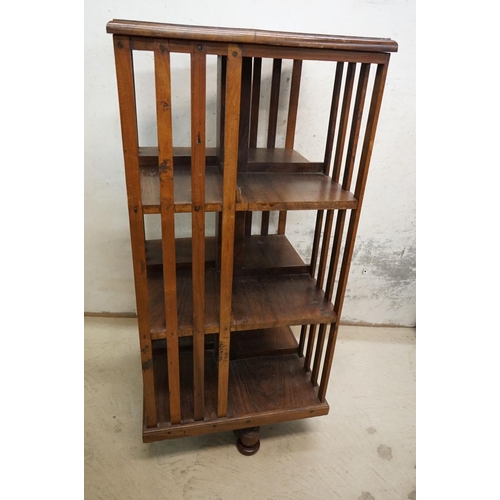 572 - Edwardian Mahogany Three Tier Square Revolving Bookcase, 50cm wide x 107cm high