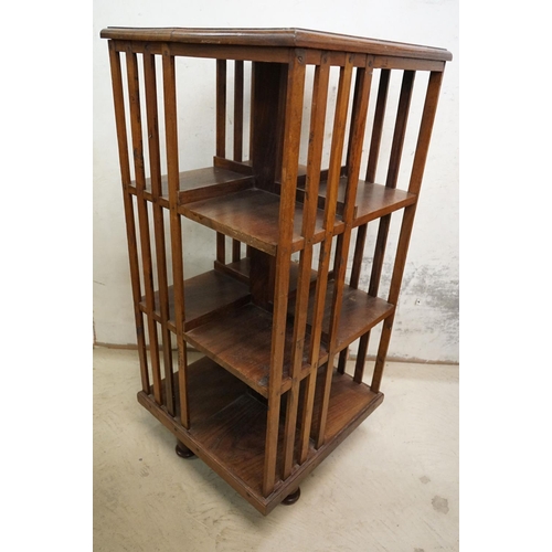 572 - Edwardian Mahogany Three Tier Square Revolving Bookcase, 50cm wide x 107cm high