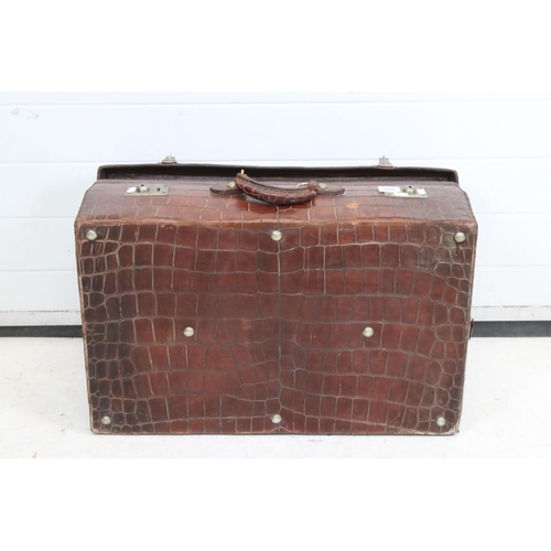 428 - Early 20th century Crocodile Skin Suitcase with applied luggage label, 70cm long x 22cm high