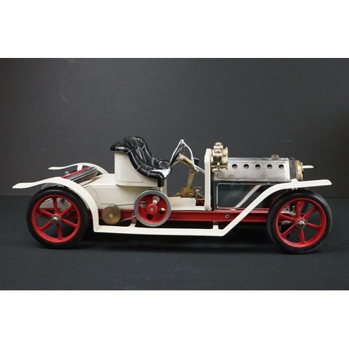 265 - Boxed Mamod Steam Roadster in white, good condition with tatty box