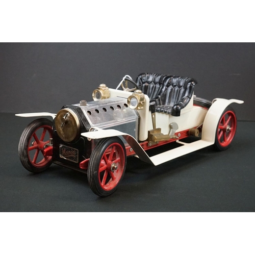 265 - Boxed Mamod Steam Roadster in white, good condition with tatty box