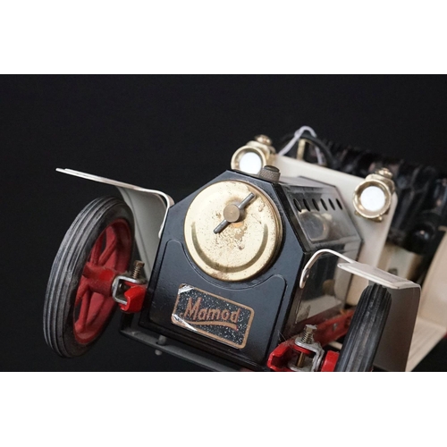 265 - Boxed Mamod Steam Roadster in white, good condition with tatty box