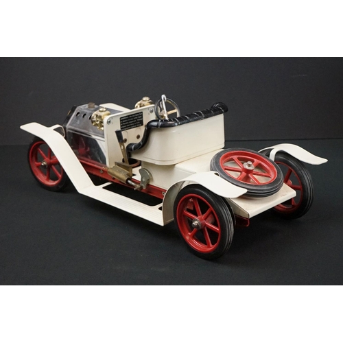 265 - Boxed Mamod Steam Roadster in white, good condition with tatty box