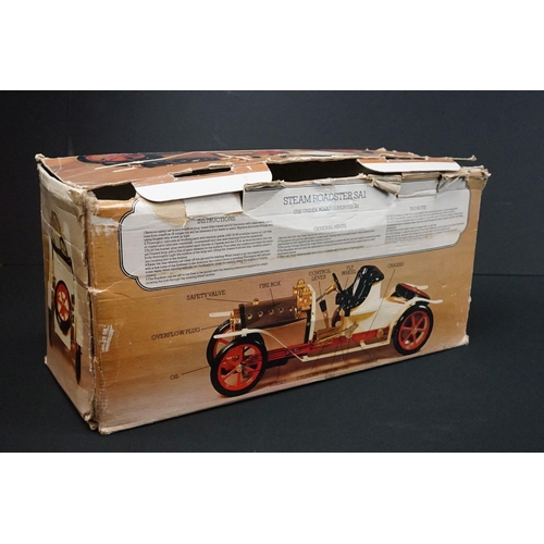 265 - Boxed Mamod Steam Roadster in white, good condition with tatty box