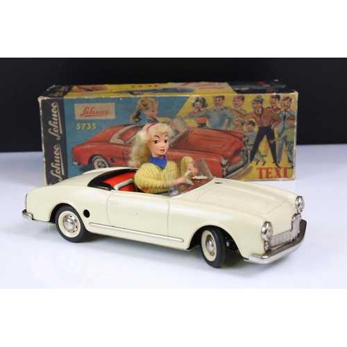 1278 - Original boxed Schuco 5735 Texi tin plate model in cream, female driver, with instructions and steer... 