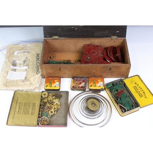 1369 - Meccano - Collection of vintage Meccano parts and accessories contained within a wooden box, featuri... 