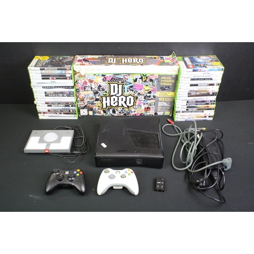 1456 - Retro Gaming - Xbox 360 Slim console with 250HDD, 2 x original controllers (1 x white & 1 x black), ... 