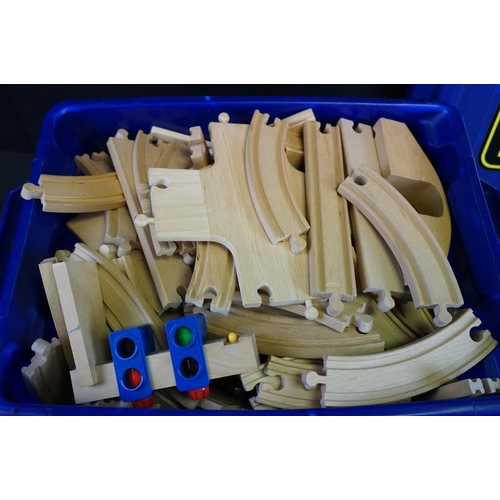 1377 - Collection of wooden Brio to include trains, track & signals contained in a Brio box