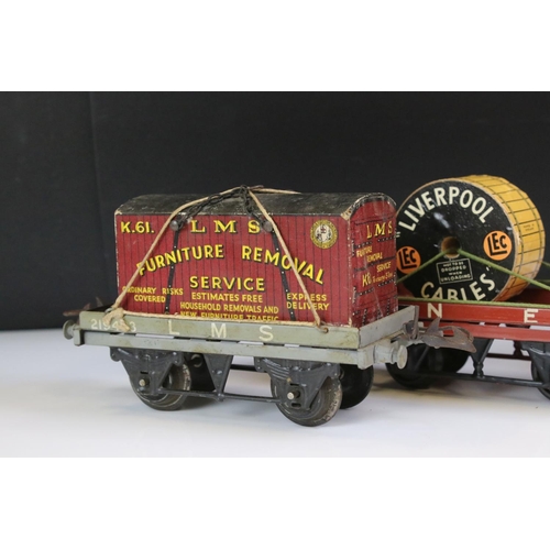 233 - Six Hornby O gauge items of rolling stock to include 2 x Robert Hudson Side Tipping Wagons, LMS Furn... 