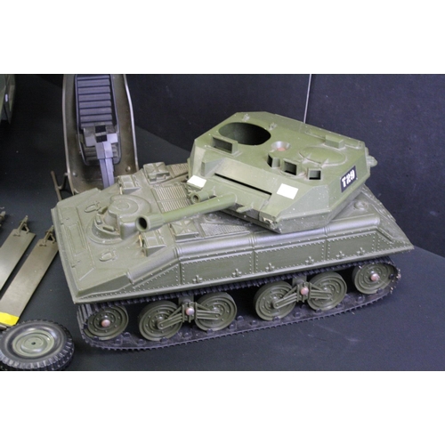 1380 - Three original Action Man vehicles, to include tank, jeep & helicopter