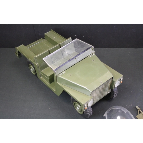 1380 - Three original Action Man vehicles, to include tank, jeep & helicopter