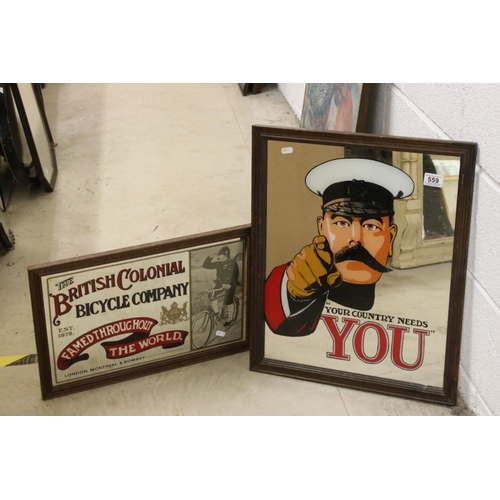 559 - Two Replica Advertising Mirrors ' You're country needs you ' and ' The British Colonial Bicycle Comp... 