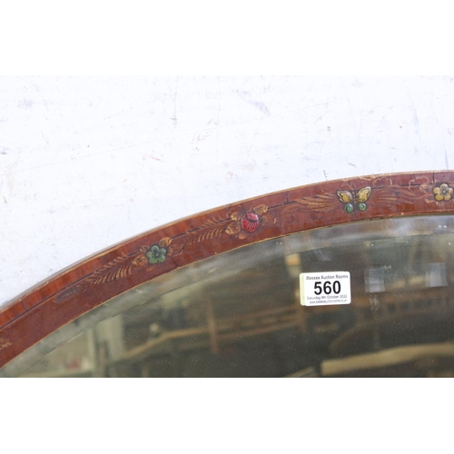 560 - Early 20th century Oval Wall Mirror with Japanned Lacquered Frame decorated with figures, butterflie... 