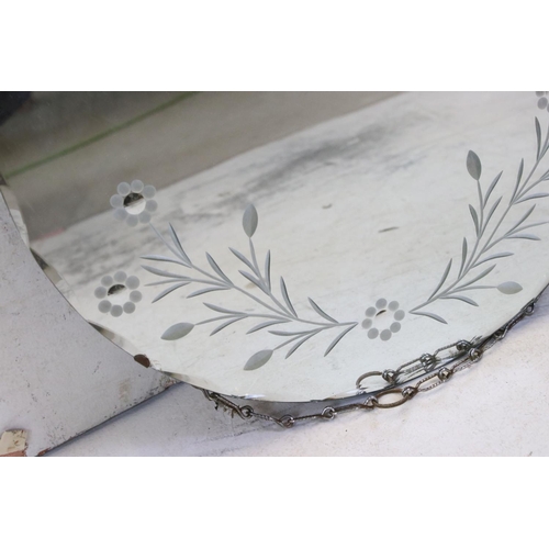 561 - Art Deco Circular Wall Mirror with etched floral design and bevelled edge, 45cm diameter