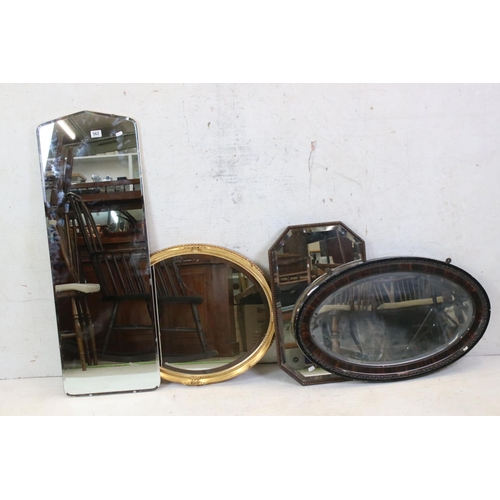 562 - Four Mirrors including oak framed with beaded edge, 64cm long and an Oval Gilt Framed Mirror