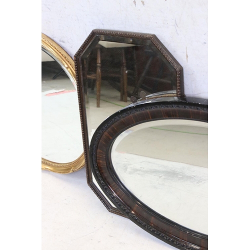 562 - Four Mirrors including oak framed with beaded edge, 64cm long and an Oval Gilt Framed Mirror