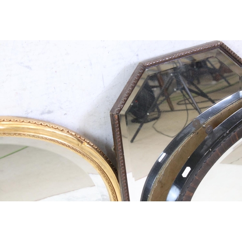 562 - Four Mirrors including oak framed with beaded edge, 64cm long and an Oval Gilt Framed Mirror