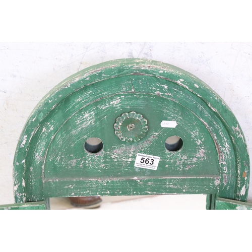 563 - Green Painted Arched Door, the two slatted doors opening to a mirror, 75cm x 39cm