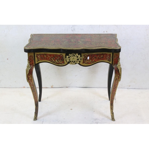 565 - 19th century French Tortoiseshell and Brass Marquetry Fold Over Card Table in the manner of Andre-Ch... 