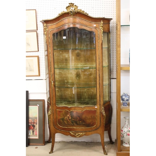 568 - French Louis XV Revival Gilt Metal Mounted Vernis Martin Vitrine Display Cabinet with scrolling cres... 