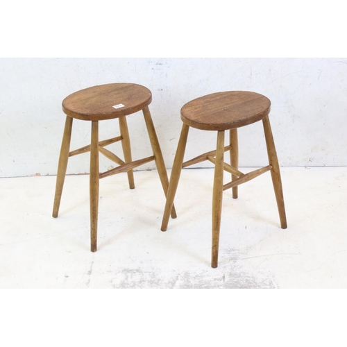 573 - Pair of Oak and Beech Tall Stools with oval seats, 53cm high