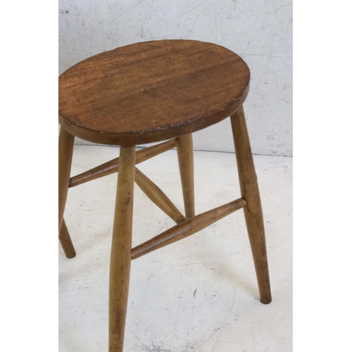 573 - Pair of Oak and Beech Tall Stools with oval seats, 53cm high