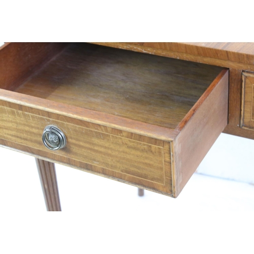 574 - Sheraton style Mahogany Inlaid Side Table with two drawers, glass cover to top, 91cm wide x 77cm hig... 