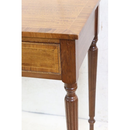 574 - Sheraton style Mahogany Inlaid Side Table with two drawers, glass cover to top, 91cm wide x 77cm hig... 