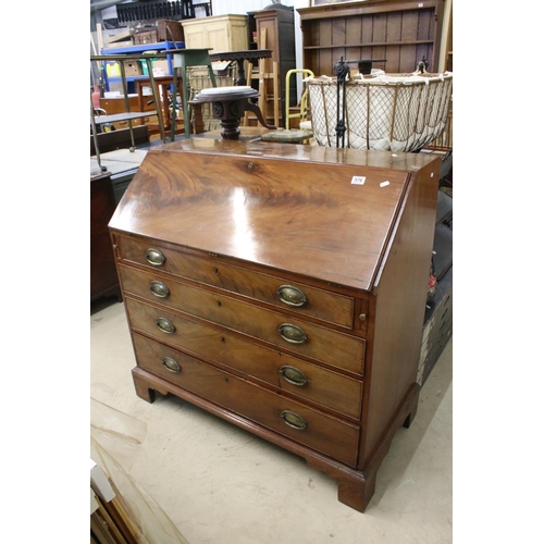 576 - George III Mahogany Bureau, the fall front opening to a fitted interior, four long drawers and raise... 