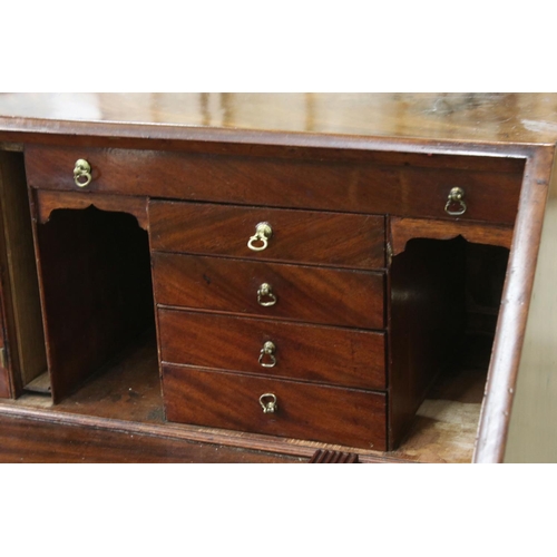 576 - George III Mahogany Bureau, the fall front opening to a fitted interior, four long drawers and raise... 