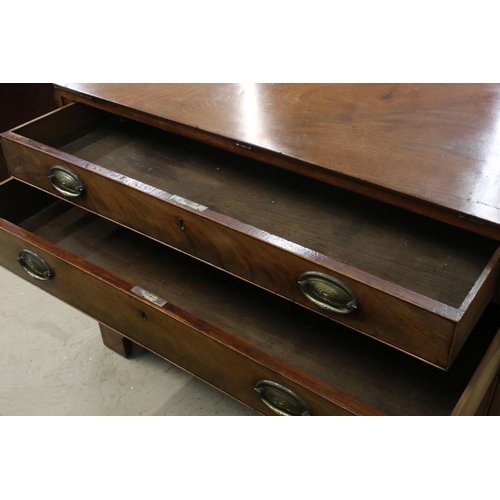 576 - George III Mahogany Bureau, the fall front opening to a fitted interior, four long drawers and raise... 