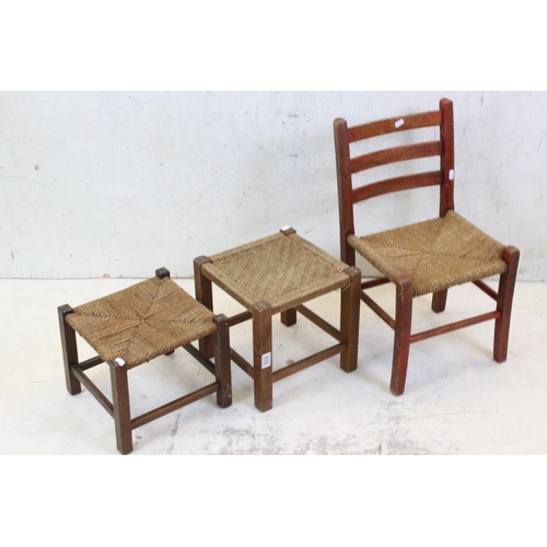 632 - Child's Rush Seat Chair and Two similar stools