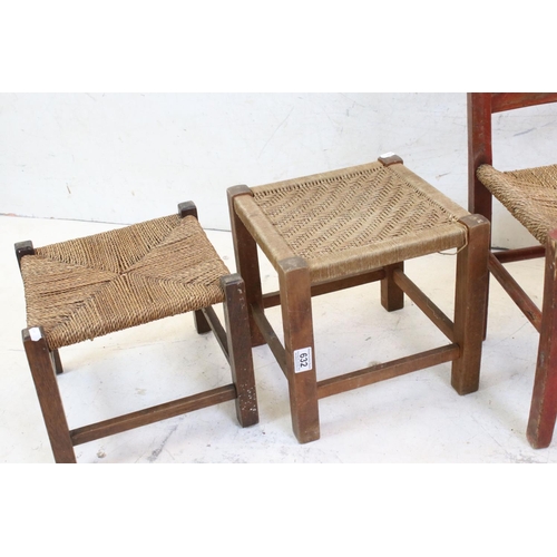 632 - Child's Rush Seat Chair and Two similar stools