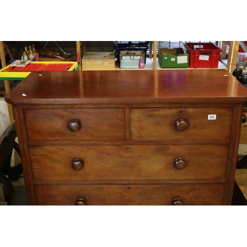 642 - Victorian Mahogany Chest of Two Short over Three Long Drawers, raised on a plinth base, 120cm long x... 