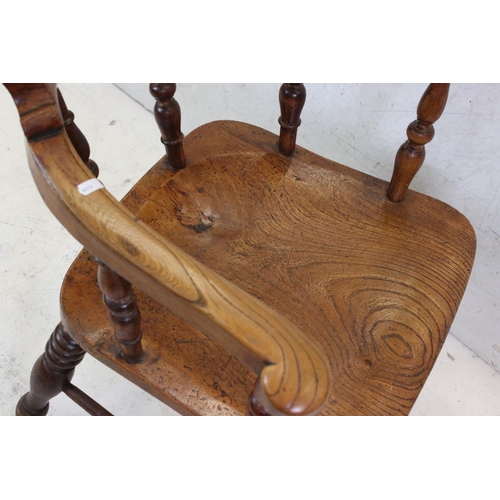 643 - 19th century Elm Seated Tub / Captain's Chair with turned spindle back, 59cm wide x 83cm high