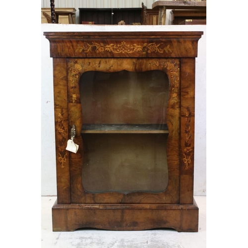 645 - Victorian Walnut Pier Display Cabinet, with floral marquetry inlay, the single glazed door opening t... 