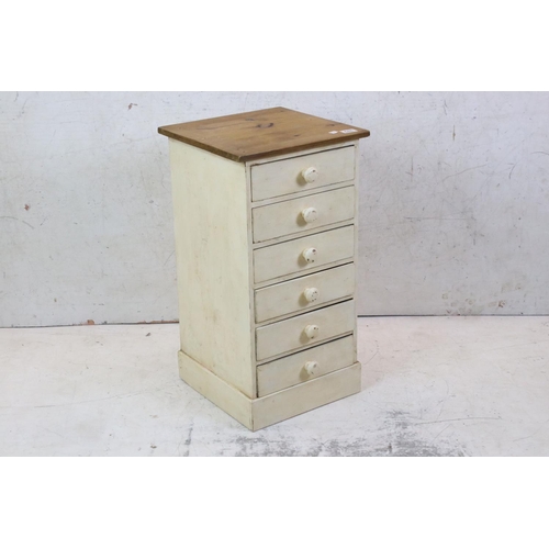 646 - Vintage part painted pine six drawer chest