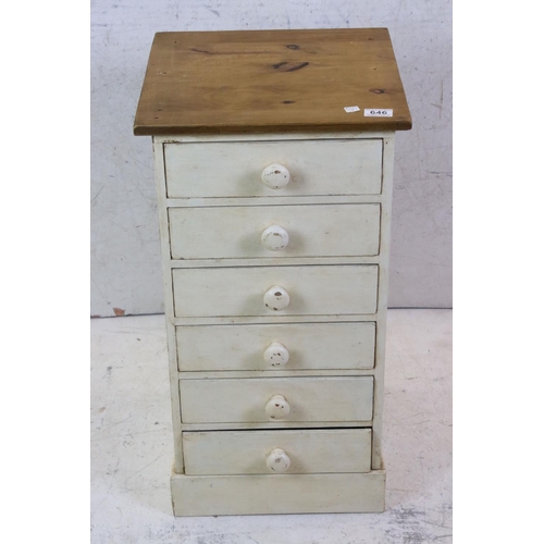 646 - Vintage part painted pine six drawer chest