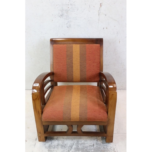 647 - Art Deco style Low Chair with open frame and upholstered back and seat, 60cm wide x 65cm high