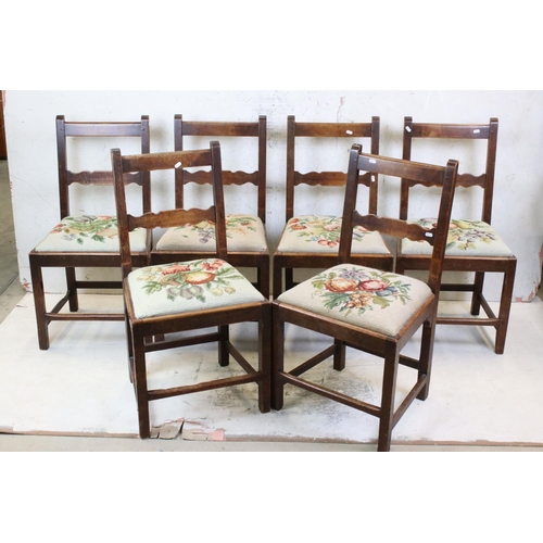 650 - Set of Six George III Country Dining Chairs with needlework upholstered drop-in seats