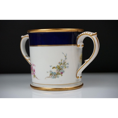 2 - Early 20th Century Royal Worcester loving cup, dated 1921, with hand painted Pike and floral decorat... 