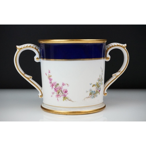 2 - Early 20th Century Royal Worcester loving cup, dated 1921, with hand painted Pike and floral decorat... 