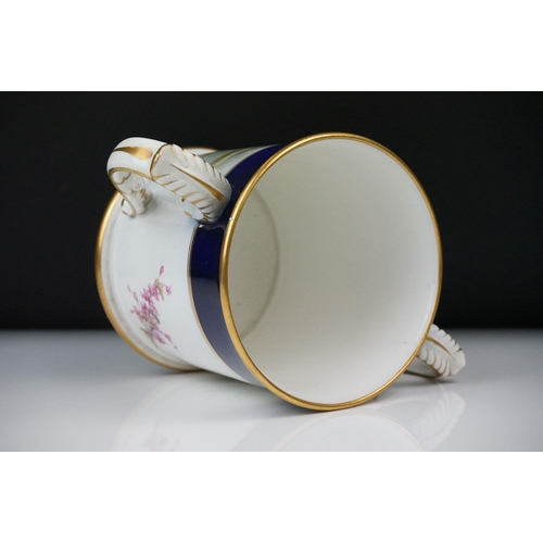 2 - Early 20th Century Royal Worcester loving cup, dated 1921, with hand painted Pike and floral decorat... 