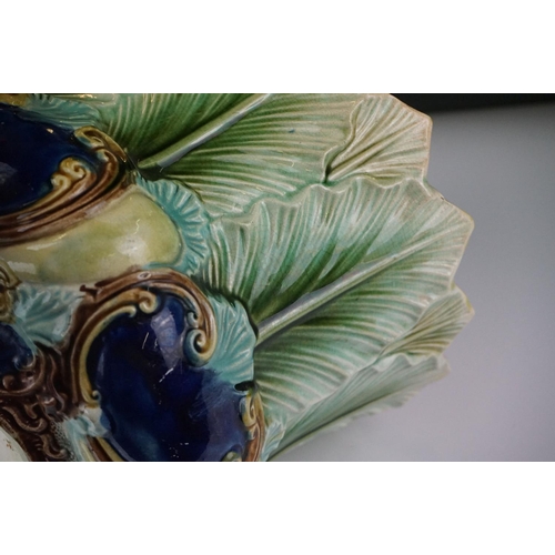 21 - Early 20th Century Majolica New Leaf ceramic jardinière with textured foliate decoration, RD no. 368... 