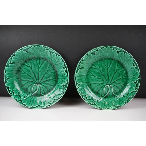 22 - Collection of 16 items of 19th Century Majolica green glazed leaf design ceramics, to include Wedgwo... 