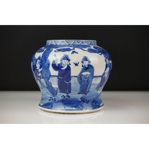 29 - Chinese Porcelain Jar decorated in blue and white with figures, 14.5cm high