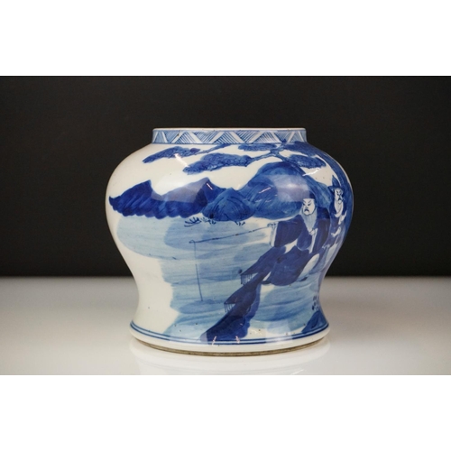 29 - Chinese Porcelain Jar decorated in blue and white with figures, 14.5cm high