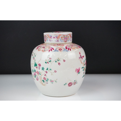 32 - Chinese Porcelain Famille Rose Ginger Jar and Lid decorated in enamels with sprays of flowers, doubl... 