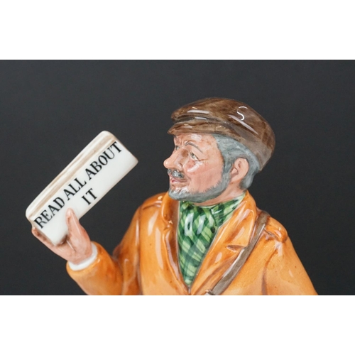 33 - Three Royal Doulton porcelain figures to include ' The Newsvendor ', no. HN 2891, 21cm high, and two... 